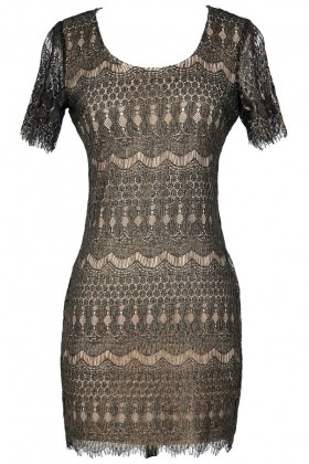 Goldleaf Onyx Black and Gold Lace Sheath Dress